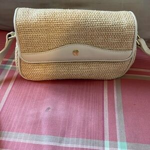 Etienne Aigner Natural Straw Shoulder Bag with White Trim